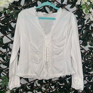 Chic White Ruched Women's Blouse